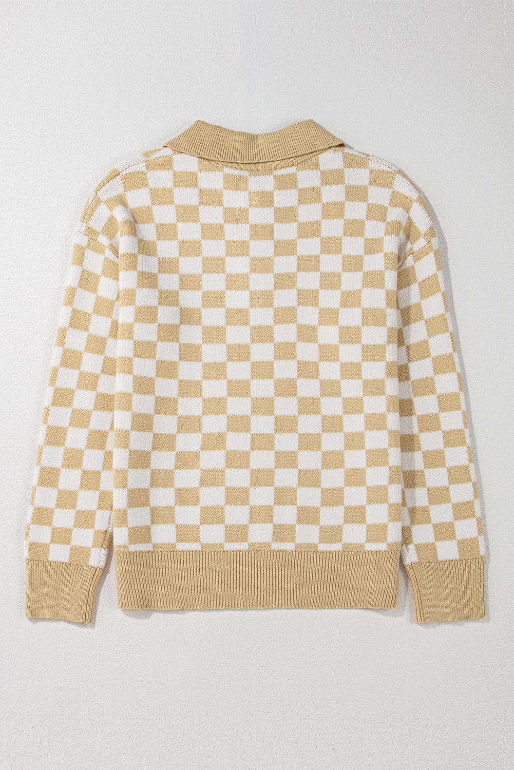 Checkered Collared Neck Long Sleeve Sweater-True and Wild