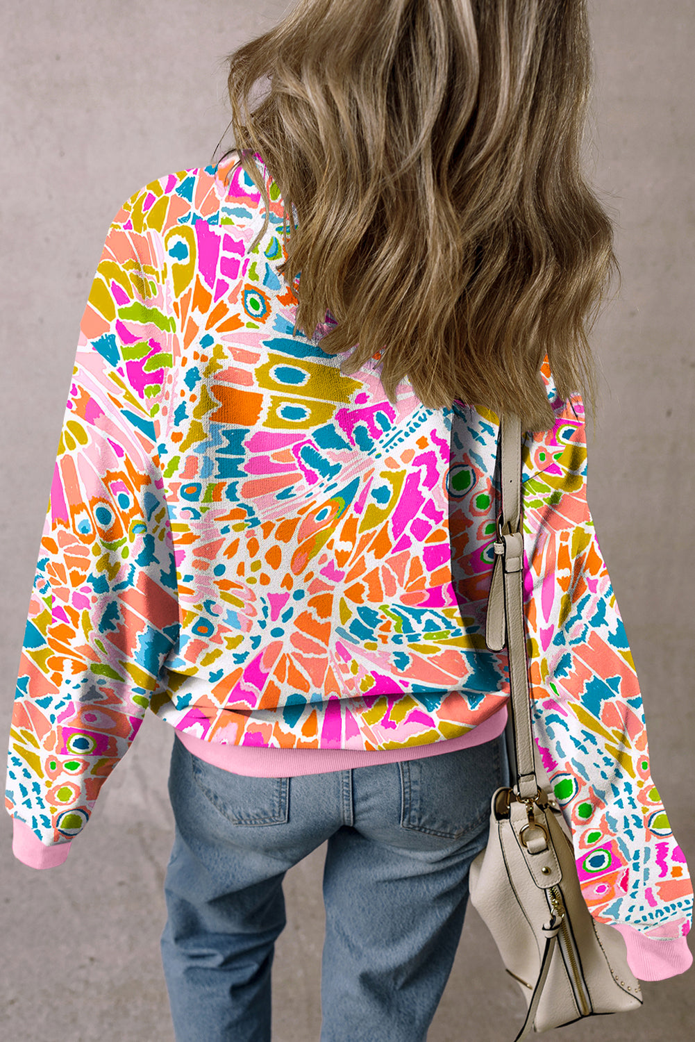 Pink Abstract Print Drop Shoulder Sweatshirt-True and Wild