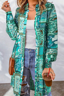 Printed Button Up Long Sleeve Cardigan-True and Wild