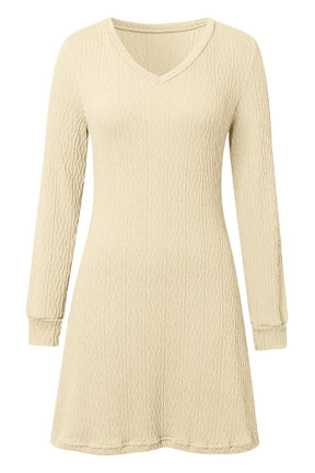 Texture V-Neck Long Sleeve Dress