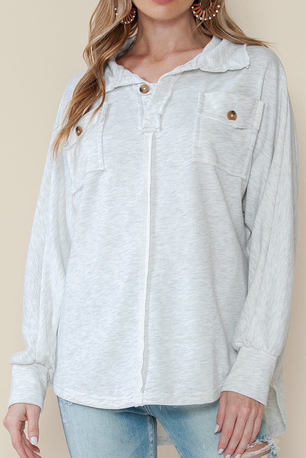 Gray Exposed Seam Pockets Oversized Sweatshirt-True and Wild