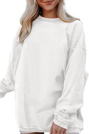 Chestnut Plain Drop Sleeve Crinkle Rib Oversized Sweatshirt-True and Wild