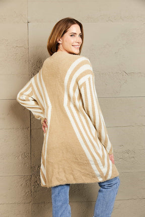 Woven Right Two-Tone Open Front Fuzzy Longline Cardigan