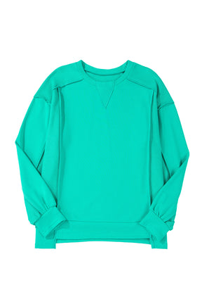 Mint Green Exposed Seam Patchwork Pullover Sweatshirt-True and Wild