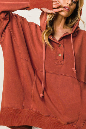 Orange Vintage Snap Button Thumbhole Long Sleeve Hoodie-True and Wild