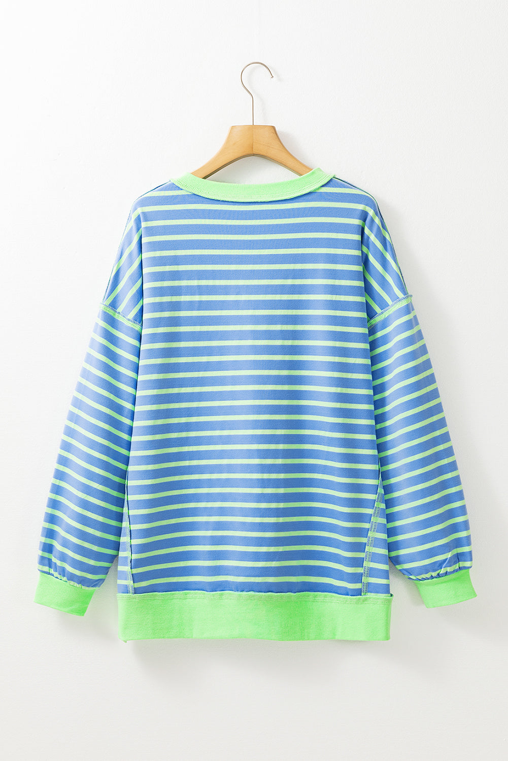 Pink Stripe Contrast Trim High Low Tunic Sweatshirt-True and Wild