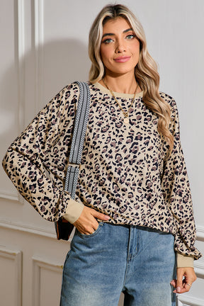 Parchment Leopard Print Crew Neck Sweatshirt-True and Wild