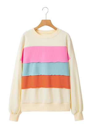 White Colorblock Patchwork Drop Sleeve Sweatshirt