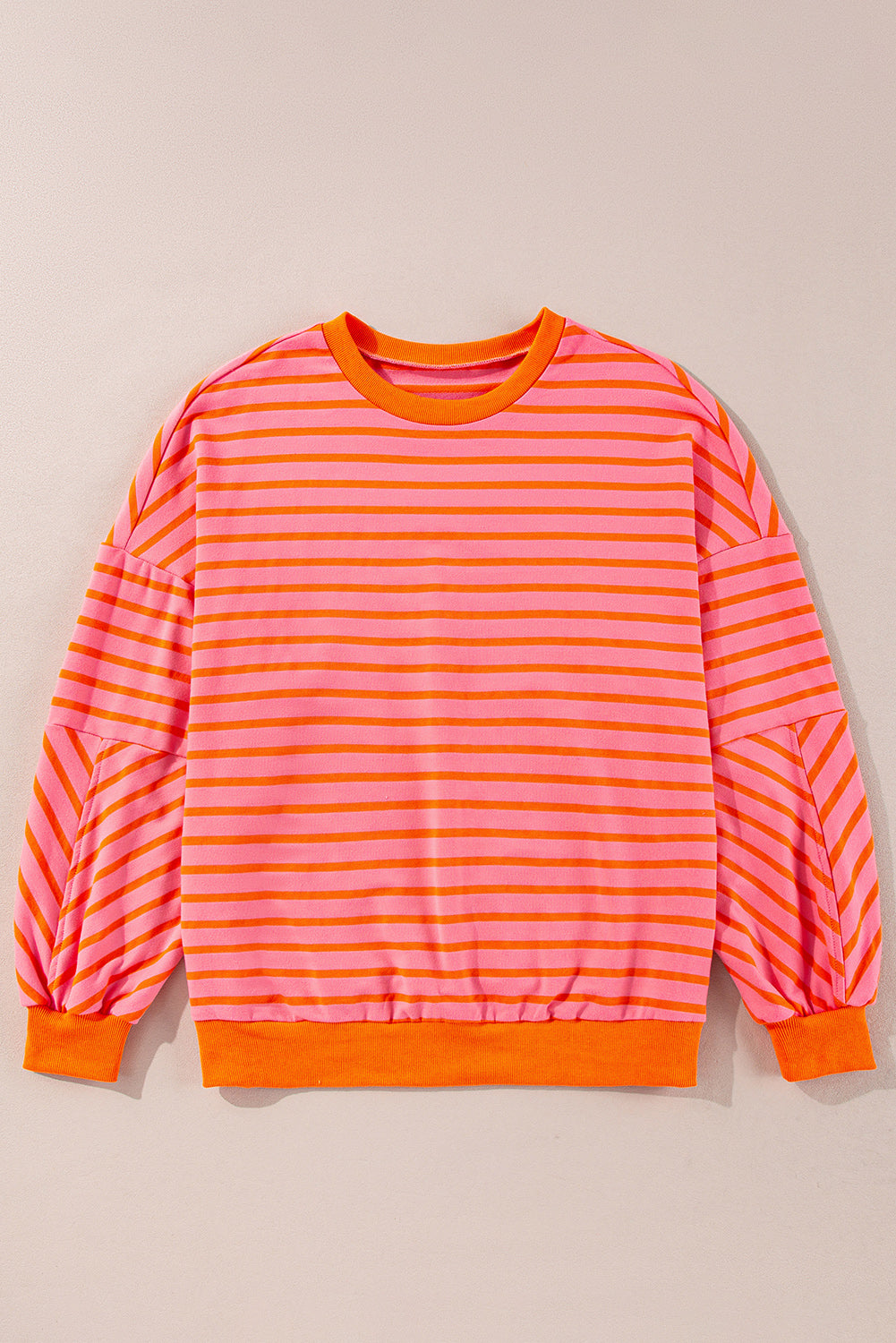 Blue Stripe Drop Shoulder Crew Neck Loose Sweatshirt-True and Wild