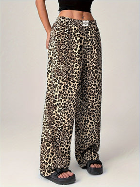 Leopard Wide Leg Pants With Pockets