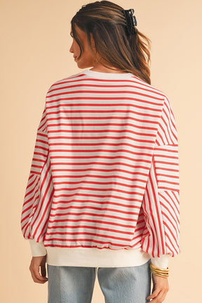 Blue Stripe Drop Shoulder Crew Neck Loose Sweatshirt-True and Wild