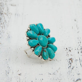 Artificial Turquoise Alloy Flower Ring-True and Wild