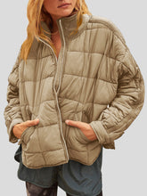 Pocketed Plaid Quilted Zip Up Winter Coat-True and Wild