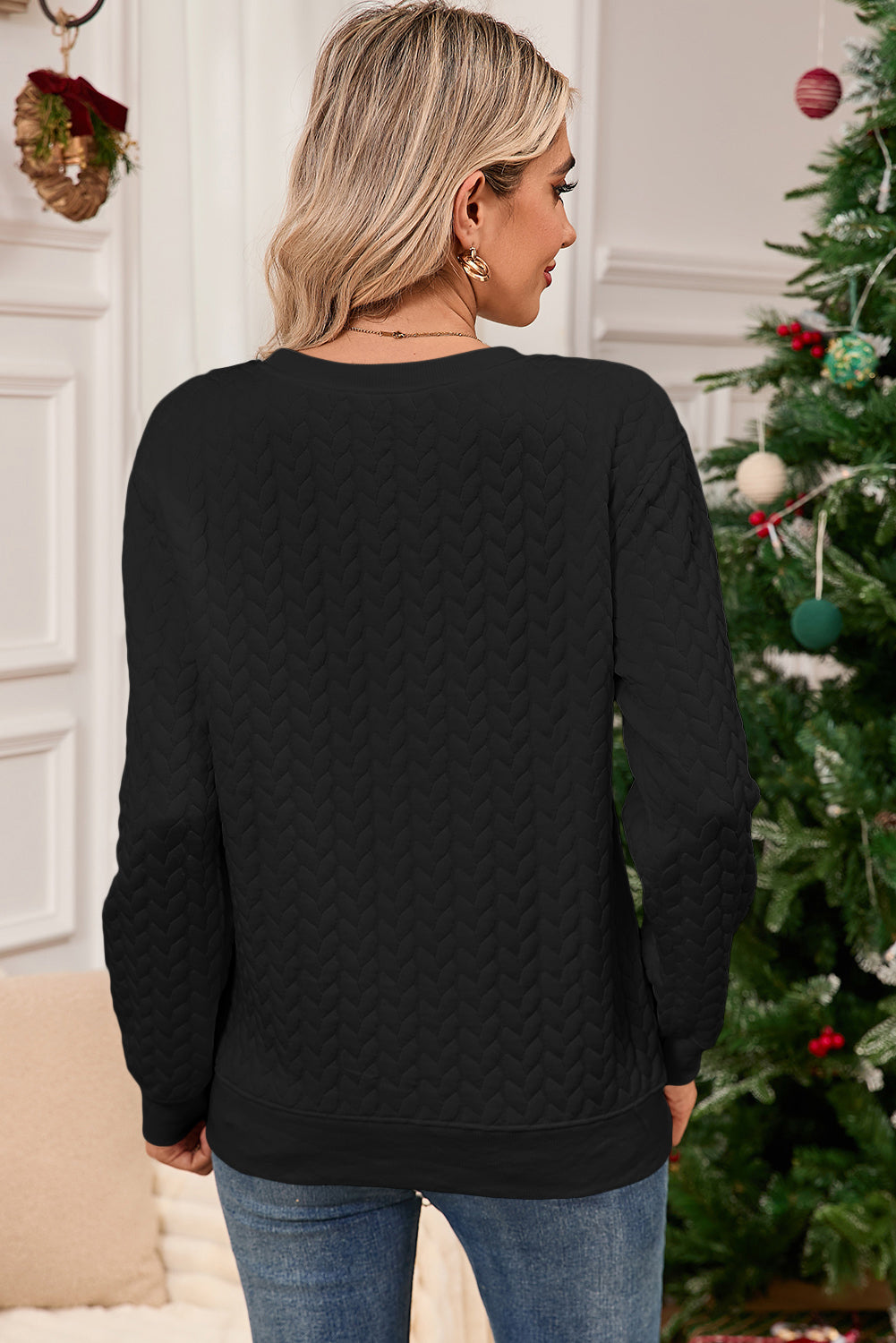 Black Merry and Bright Quilted Sweatshirt-True and Wild