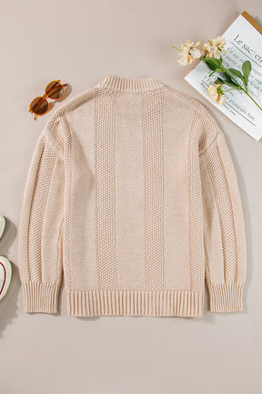 Pale Khaki Solid Color Ribbed Knit Round Neck Sweater-True and Wild