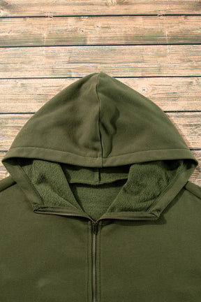 Black Half Zipper Kangaroo Pockets Drop Shoulder Hoodie-True and Wild