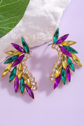 Gold Retro Rhinestone Crystal Mardi Gras Earrings