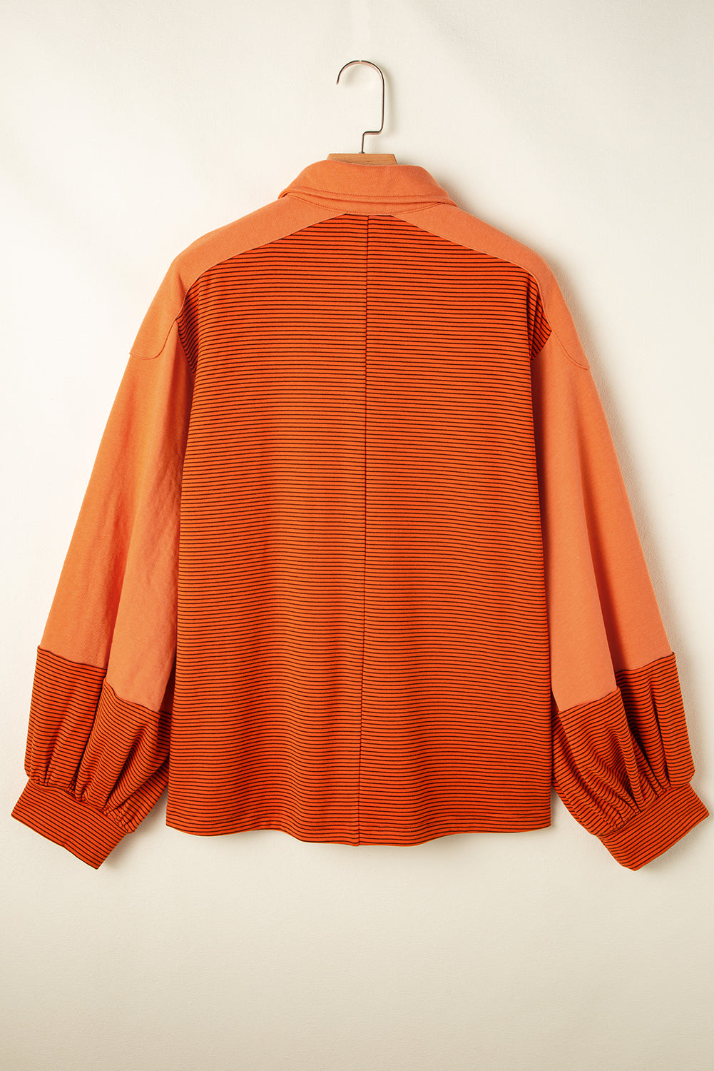 Orange Exposed Seam Puff Sleeve Henley Sweatshirt-True and Wild