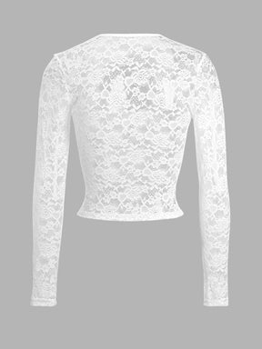 Devine Scoop Neck Long Sleeve Lace Top-True and Wild