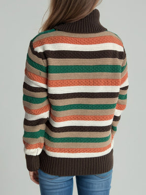 Contrast Stripes Turtleneck Long Sleeve Sweater