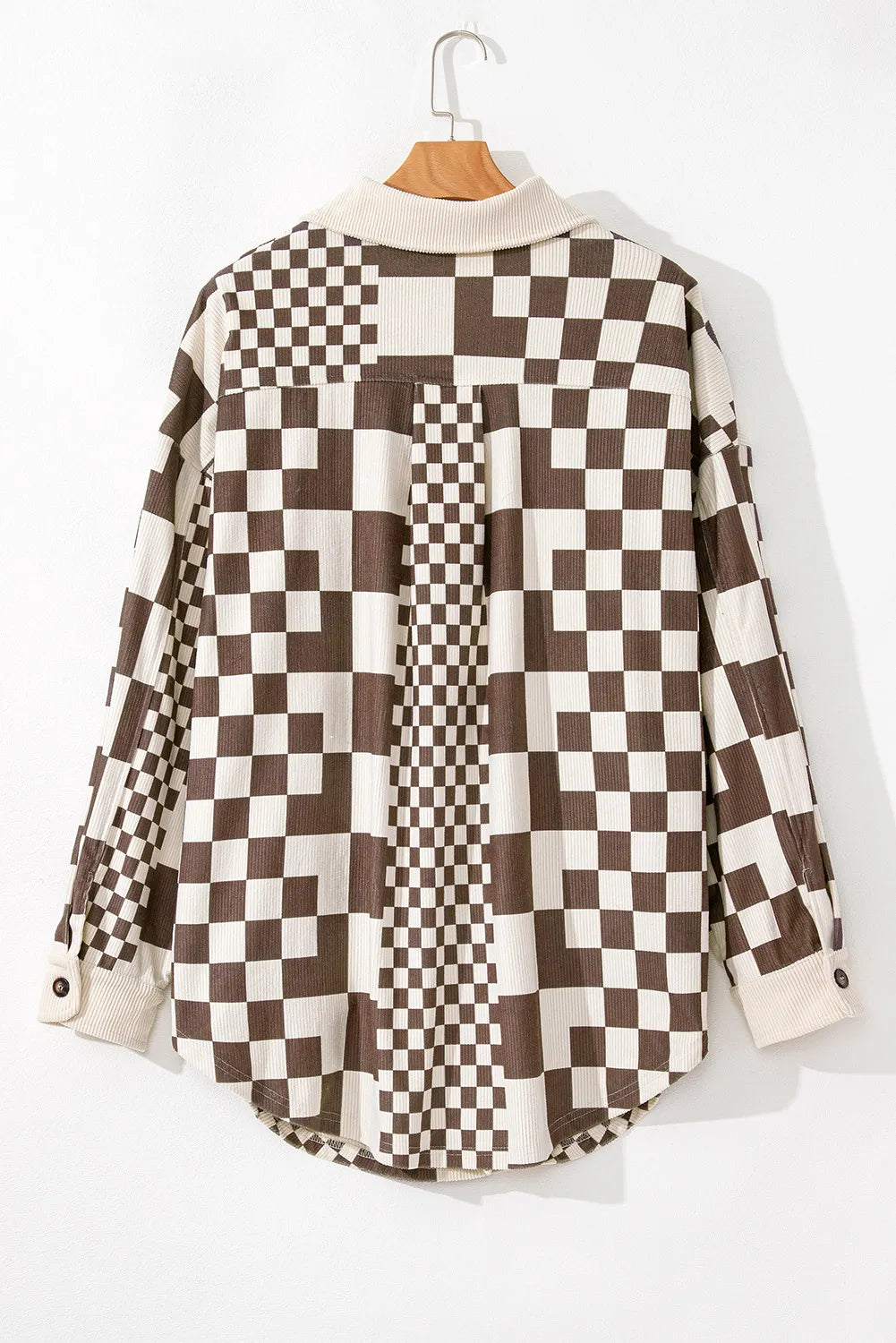 Plus Size Checkered Button Up Long Sleeve Jacket-True and Wild