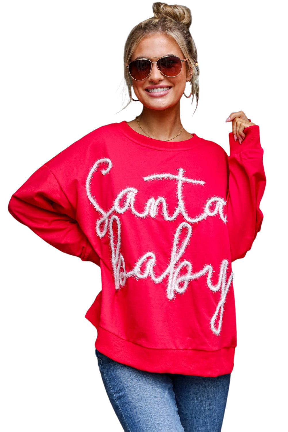 Fiery Red Christmas Tinsel Santa Baby Graphic Sweatshirt-True and Wild