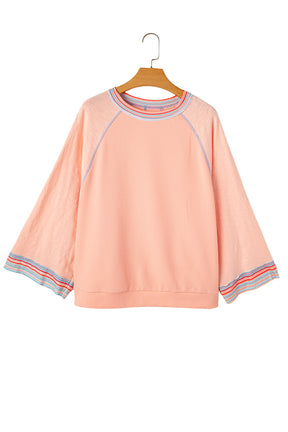 Grapefruit Orange Patchwork Long Sleeve Waffle Top-True and Wild