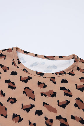 Brown Leopard Stitching Loose Long Sleeve Top-True and Wild