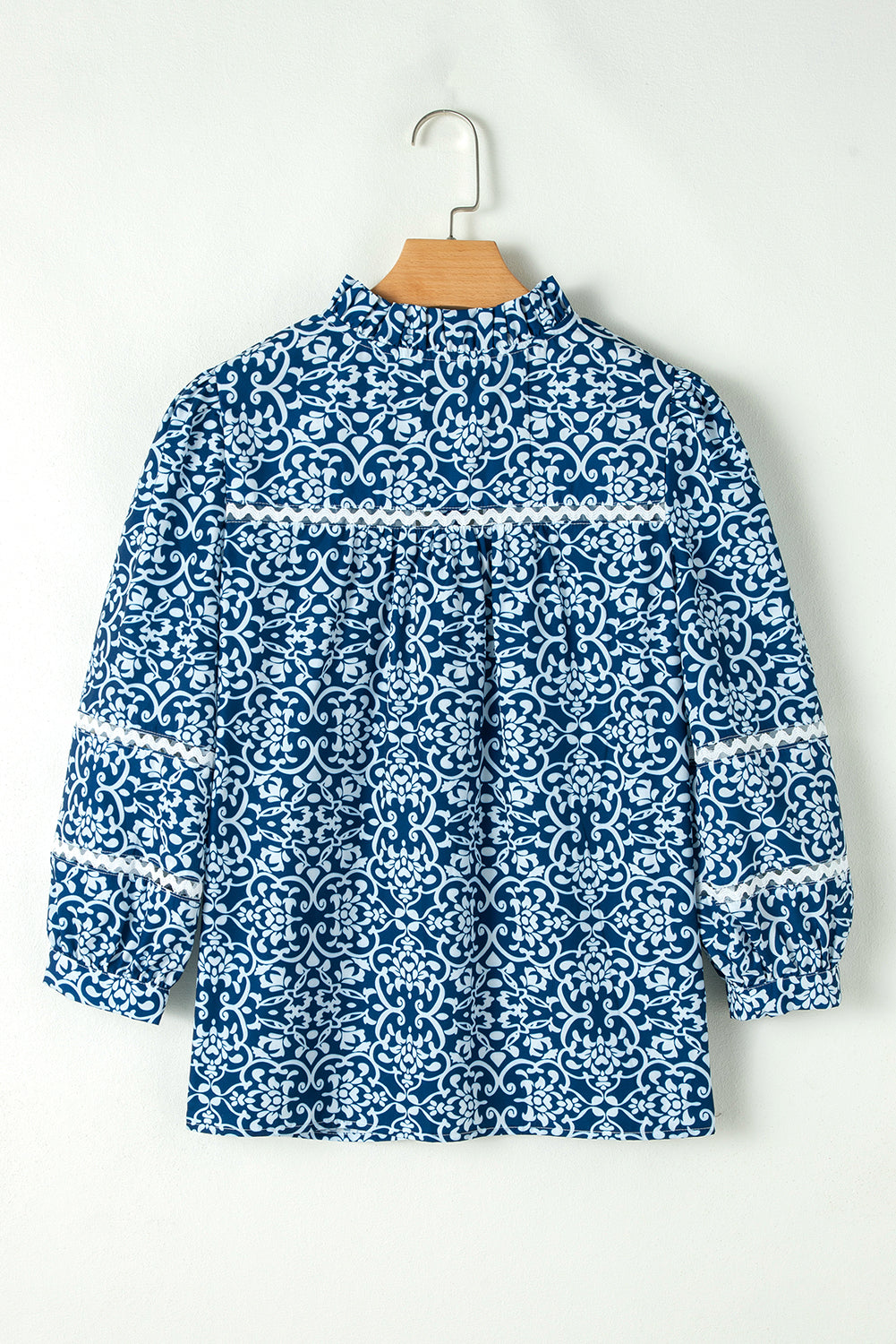 Blue Floral Ric Rac Button Loose Fit Shirt-True and Wild