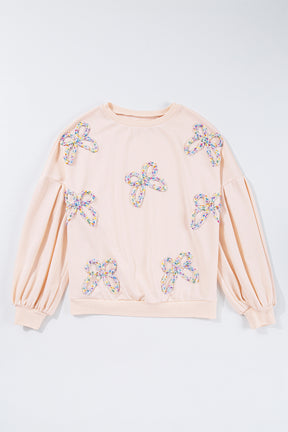 Light Pink Sweet Bow Lantern Sleeve Oversized Pullover Sweatshirt-True and Wild