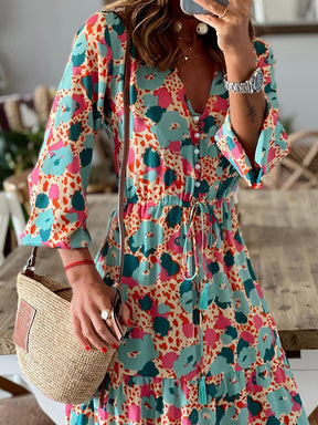 MeiMei Button Up Ruffle Hem Tiered Maxi Dress-True and Wild