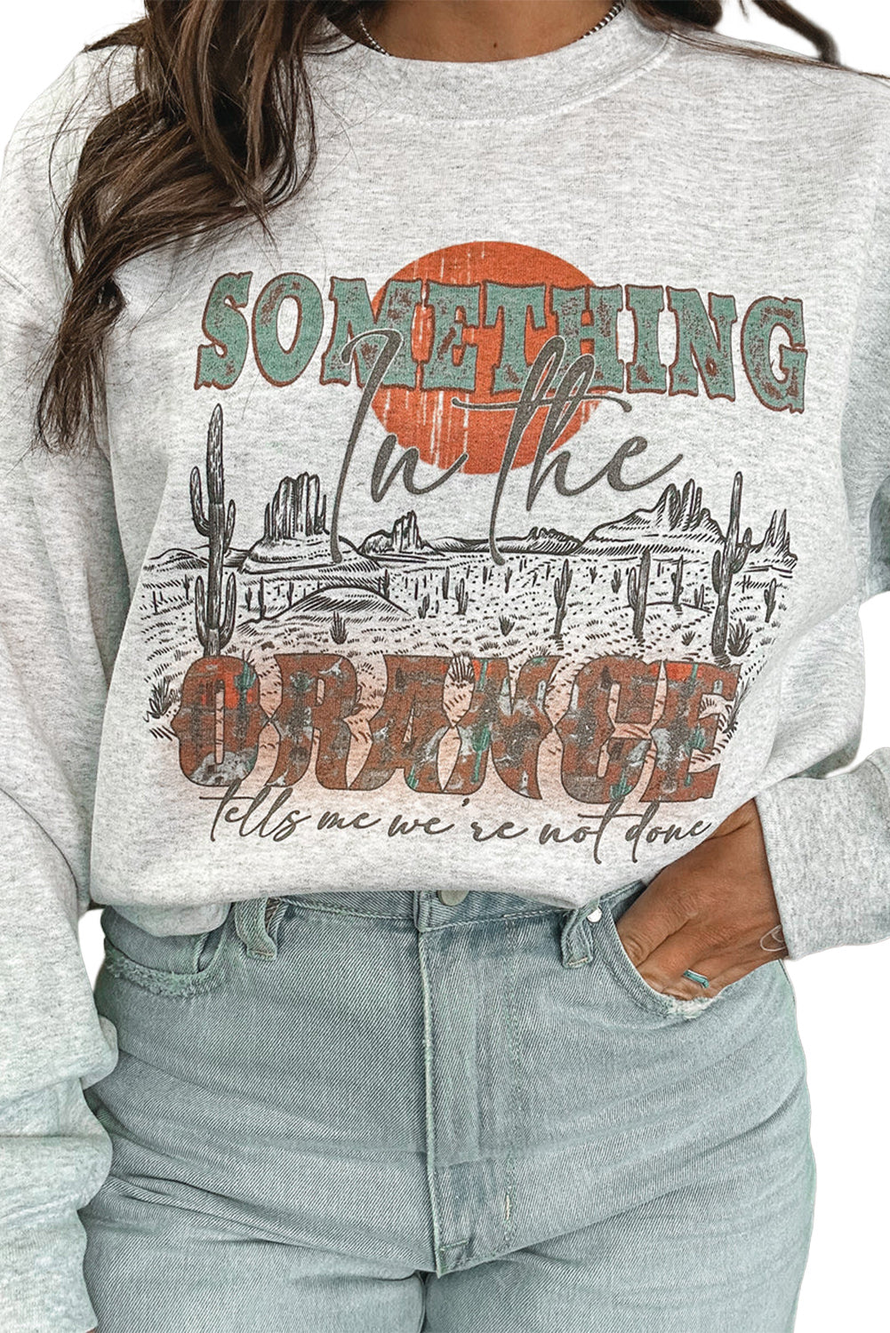 Gray SOMETHING ORANGE Graphic Relaxed Sweatshirt-True and Wild