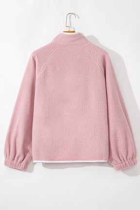 Fushia High Collar Long Sleeve Pocket Pullover Sweatshirt-True and Wild