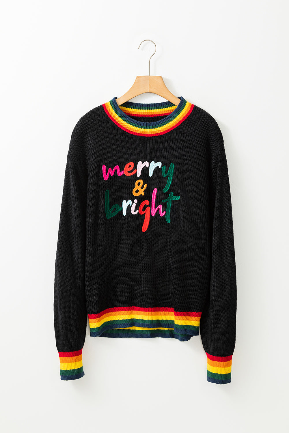 MERRY & BRIGHT Ribbed Round Neck Sweater-True and Wild