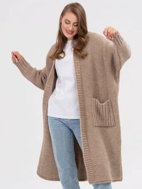 Pocketed Open Front Long Sleeve Longline Cardigan-True and Wild