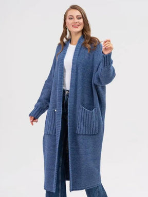 Pocketed Open Front Long Sleeve Longline Cardigan-True and Wild