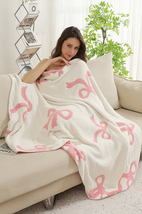 Pink 127*152cm Bow Printed Cozy Soft Throw Blanket-True and Wild