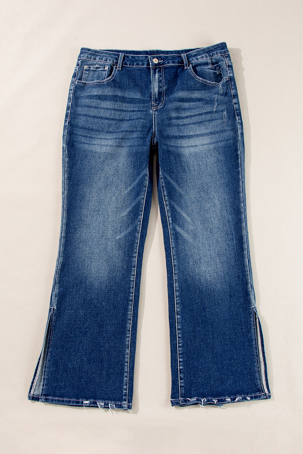 Dirty Blue Distressed Hem Plus Size Flared Jeans-True and Wild