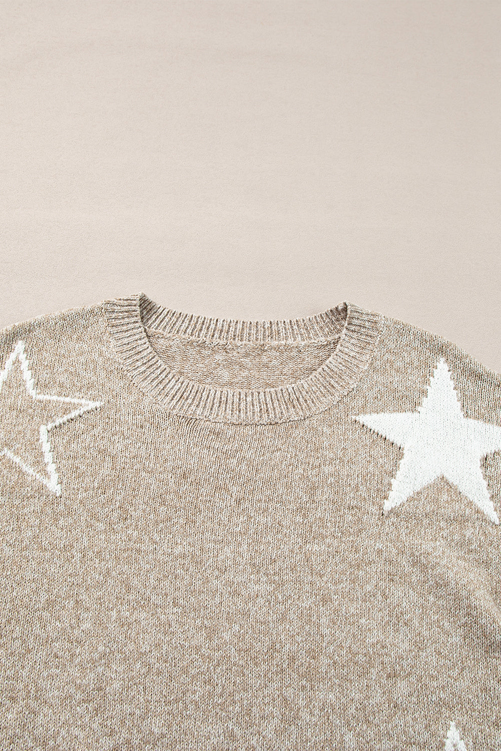 Green Star Pattern Drop Shoulder Knit Sweater