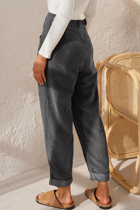 Grey Corduroy High Waisted Wide Leg Pants-True and Wild