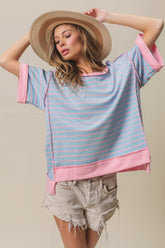 BiBi Exposed Seam Stripe Contrast T-Shirt-True and Wild