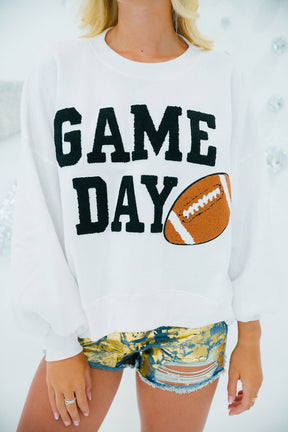 Black GAME DAY Graphic Varsity Pullover Sweatshirt-True and Wild