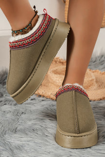 Chestnut Suede Contrast Print Round Toe Plush Lined Flats-True and Wild