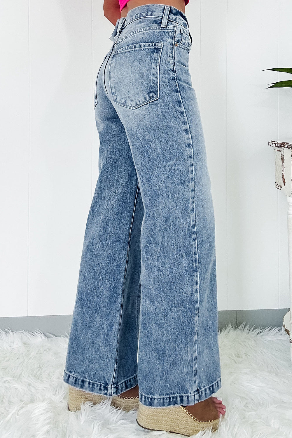 Dusk Blue Central Seamed Wide Leg High Waist Jeans-True and Wild