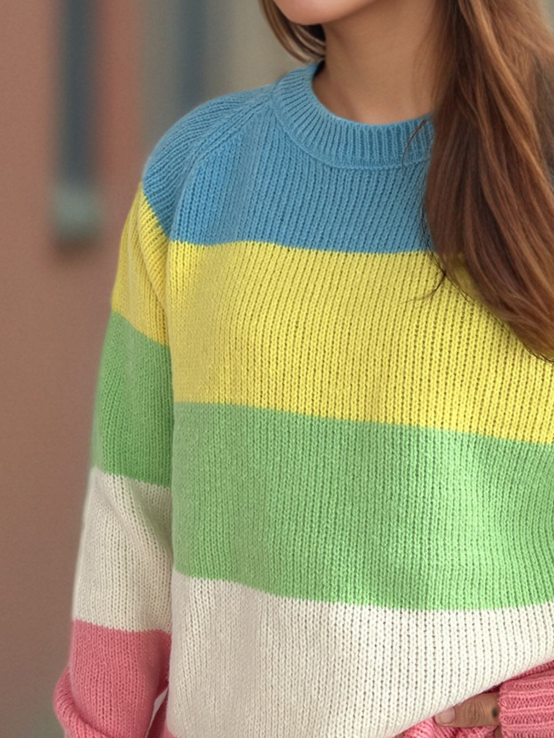 Color Block Round Neck Long Sleeve Sweater