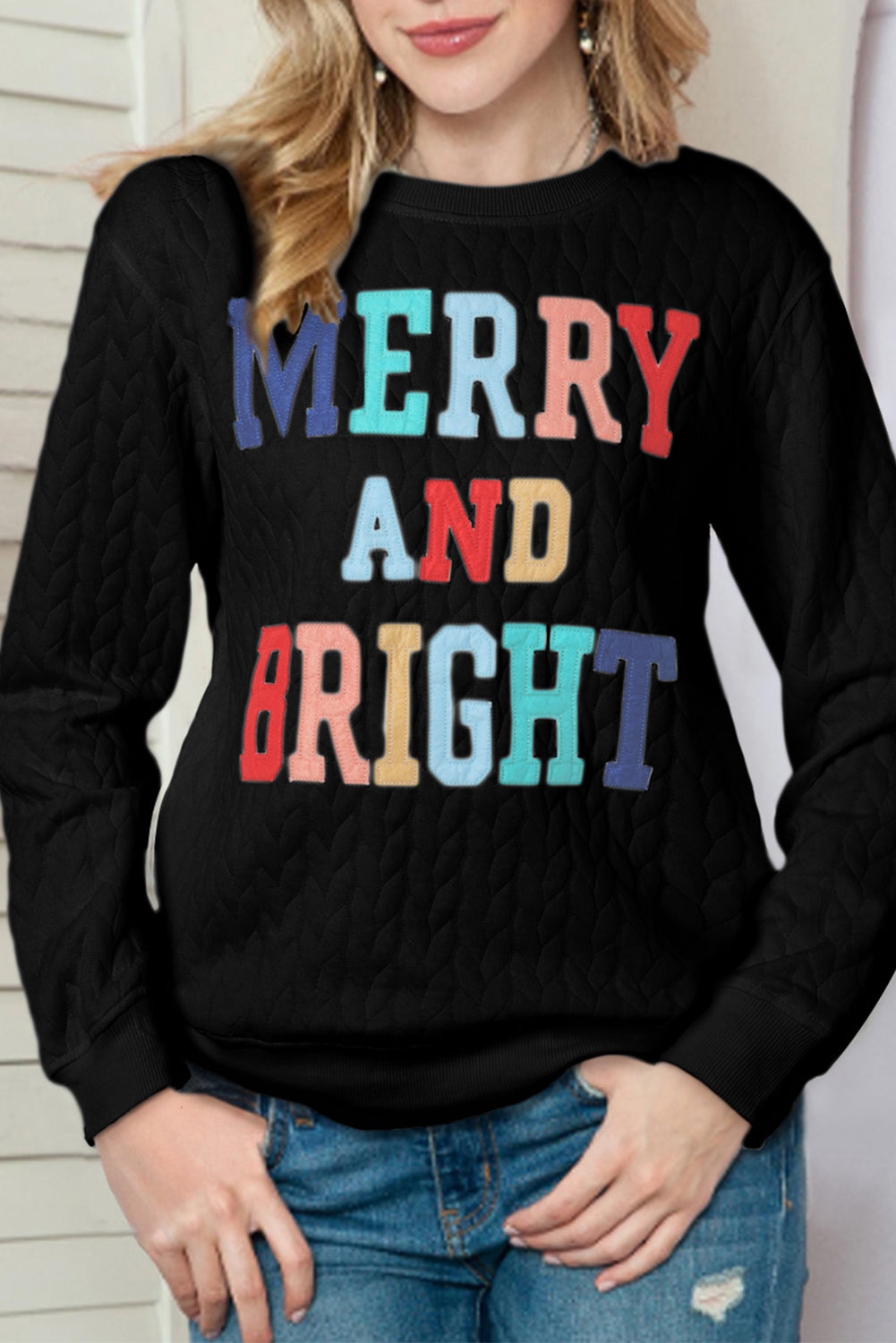 Black Merry and Bright Quilted Sweatshirt-True and Wild