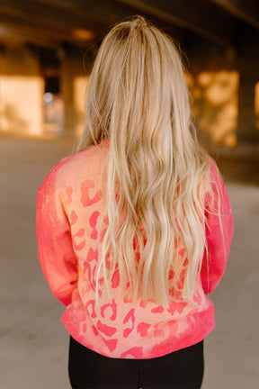 Pink Cheetah Print Drop Sleeve Bleached Sweatshirt-True and Wild