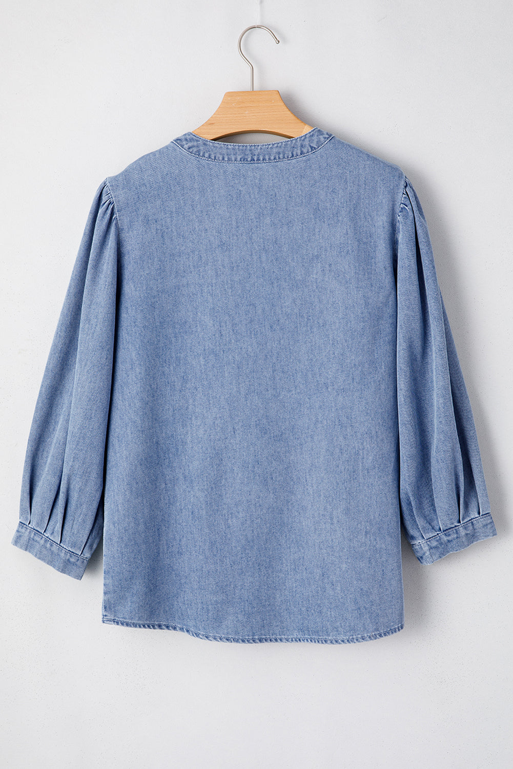 Myosotis Denim Bow Tie Pleated Puff Sleeve Top-True and Wild