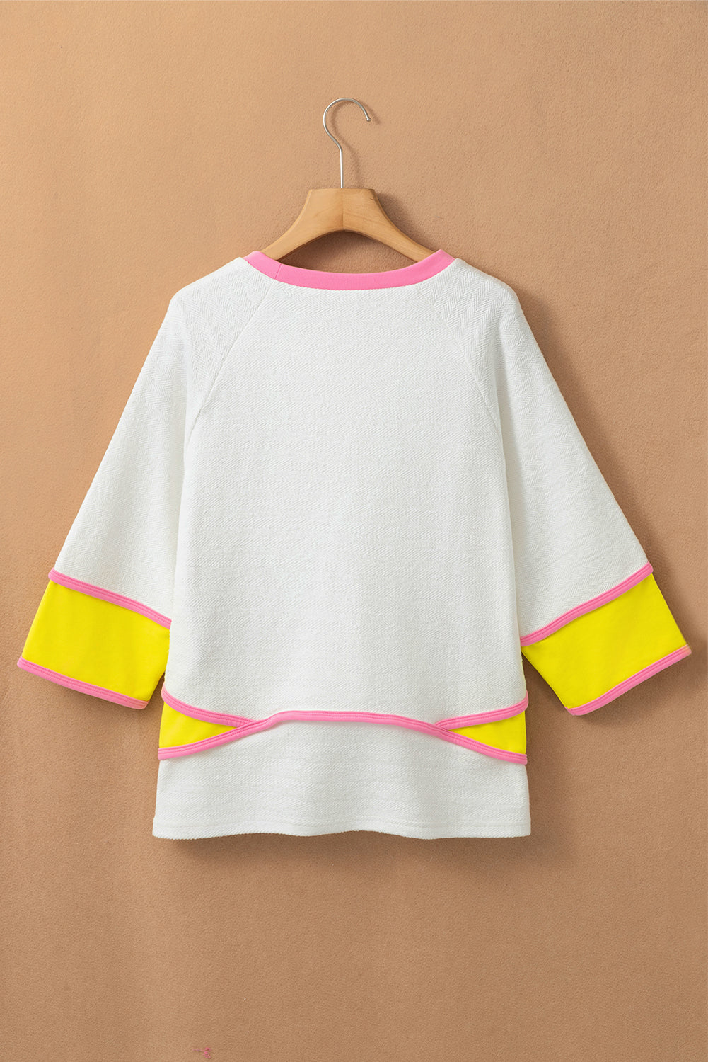 White Colorblock 3/4 Sleeve Relaxed Top