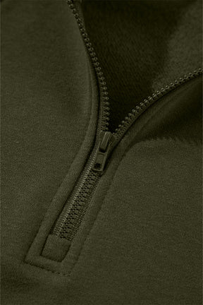 Smoke Gray Zipper Collared Drop Shoulder Plain Sweatshirt